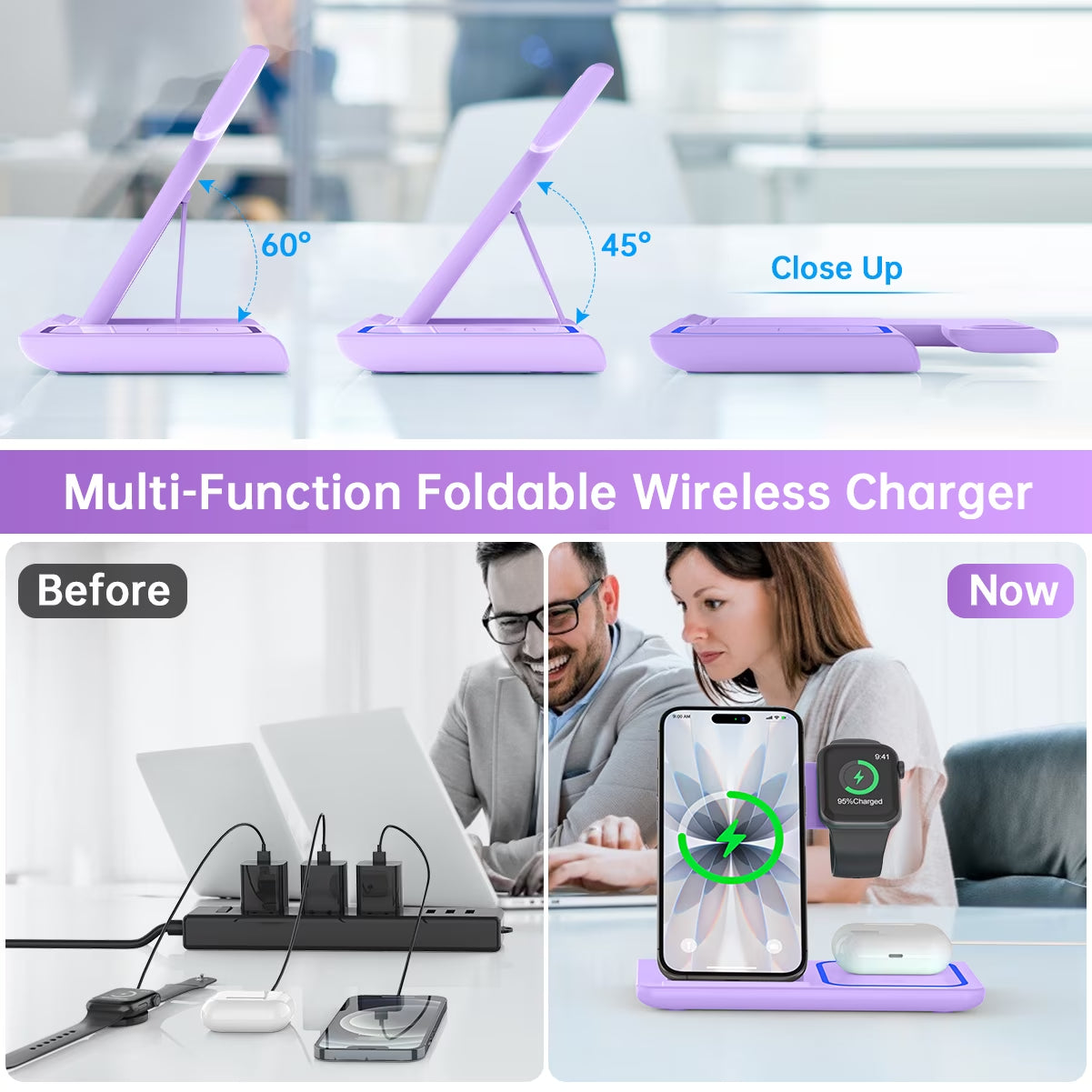 Wireless Charging Station, 18W 3 in 1 Charger Station, Fast Charging Dock Stand for Iwatch Series 11/10/9/8/7/6/SE/5/4/3, Compatible for Iphone 17/16 15 14 13 12 11 Pro Max/Samsung/ Airpod