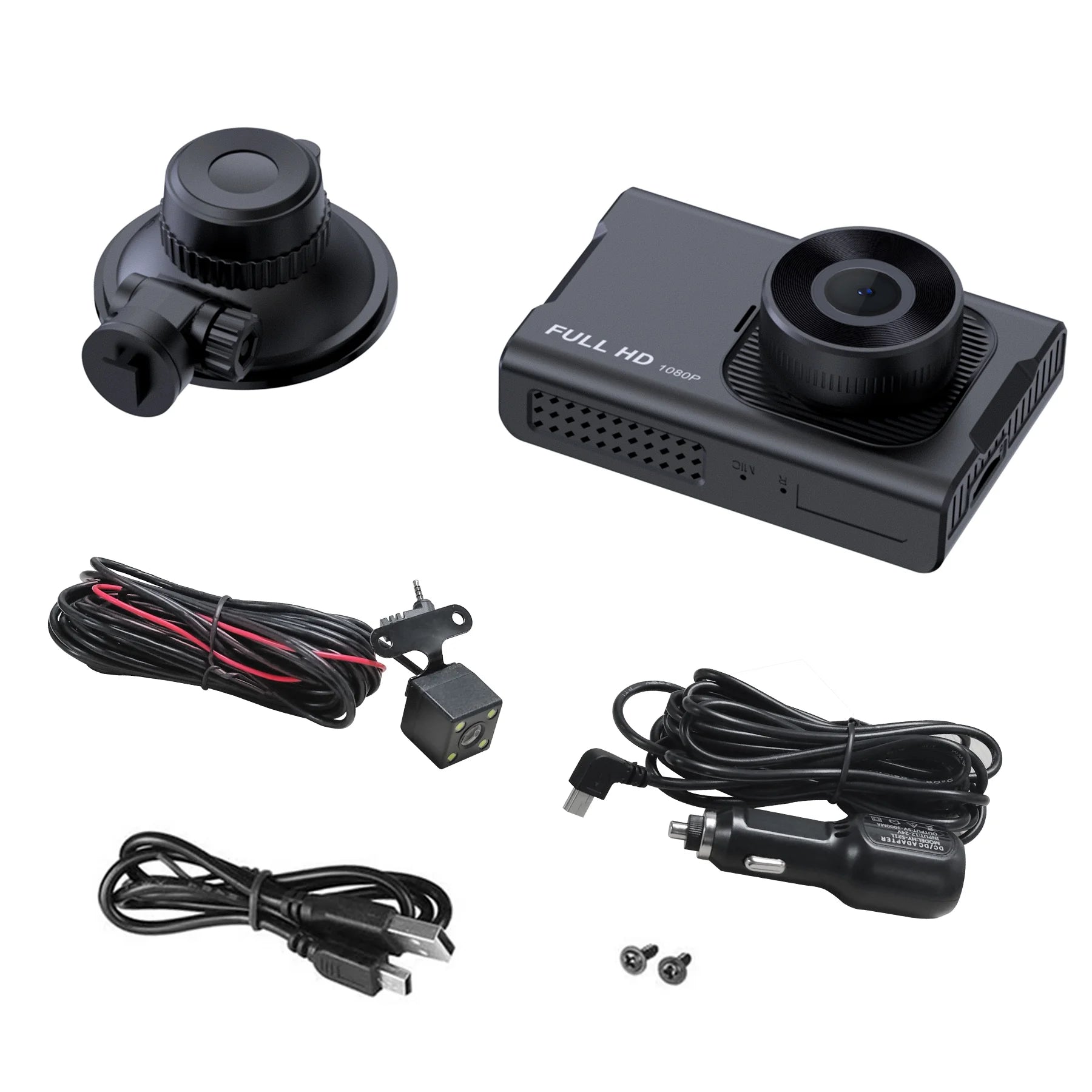 Dash Cam Front & Rear 1080P Full HD Night Vision, Parking Mode, G-Sensor, Loop Recording, WDR, 3-Inch LCD