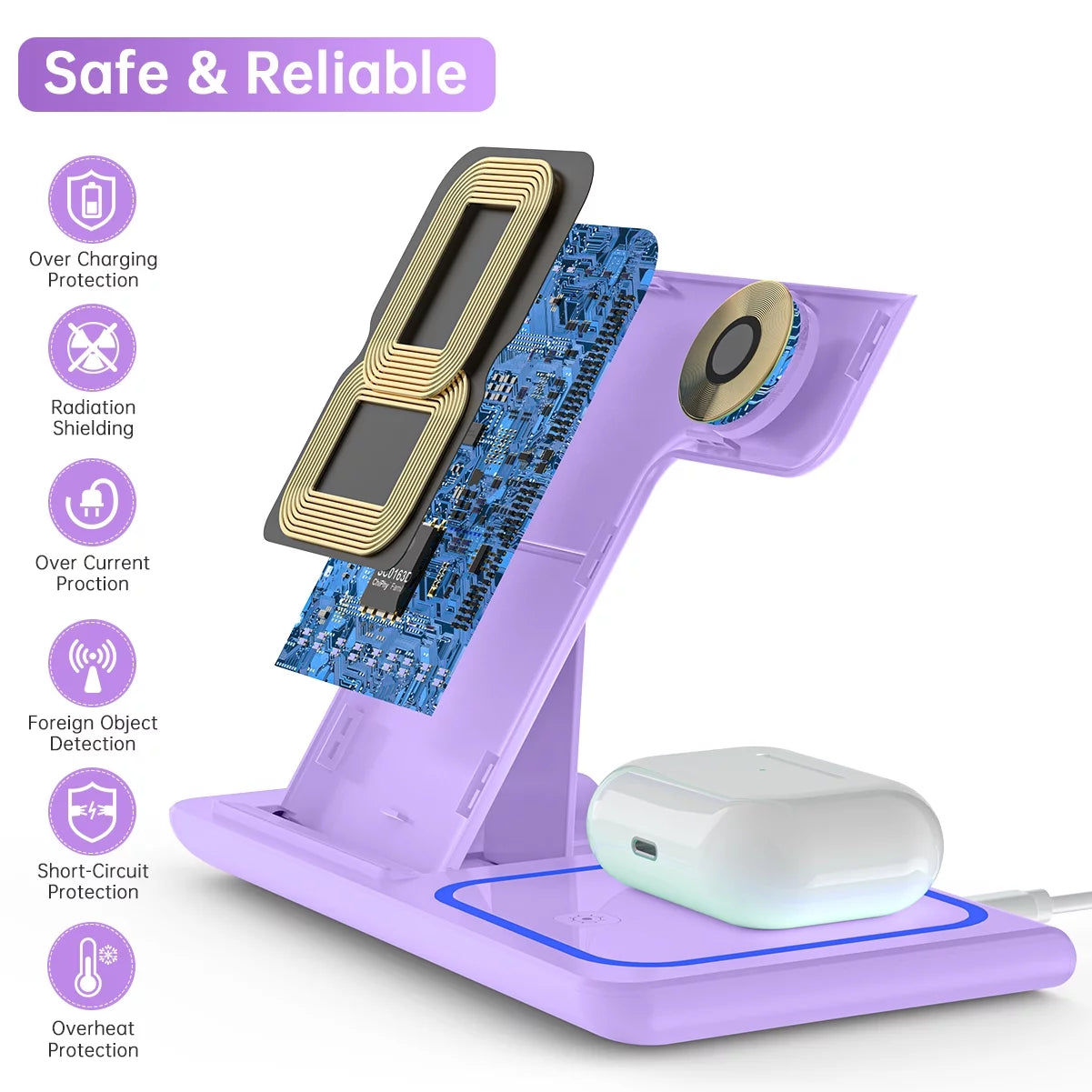 Wireless Charging Station, 18W 3 in 1 Charger Station, Fast Charging Dock Stand for Iwatch Series 11/10/9/8/7/6/SE/5/4/3, Compatible for Iphone 17/16 15 14 13 12 11 Pro Max/Samsung/ Airpod